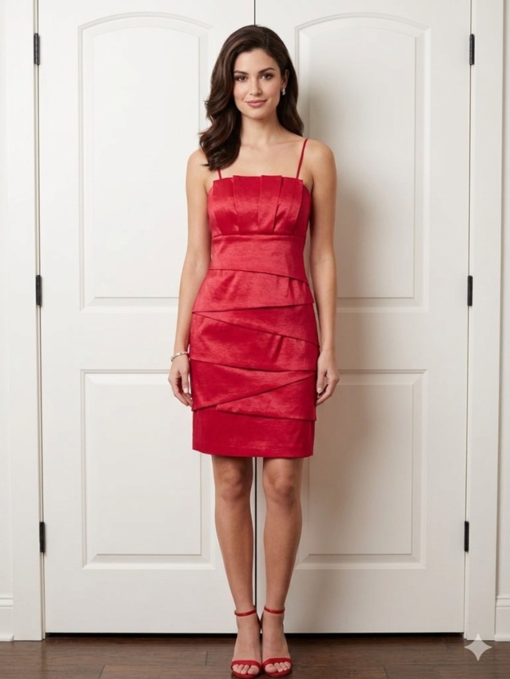 Max & Cleo Cherry Pink Tiered Ruffle Cocktail Dress Size 6 NWT